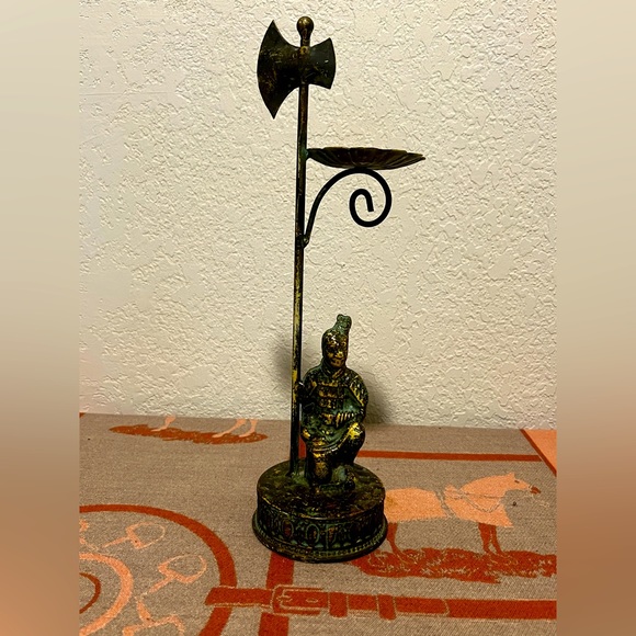 RETIRED 2 Japanese  Samurai Warrior Patina Candle Holders 15in tall - Picture 4 of 7